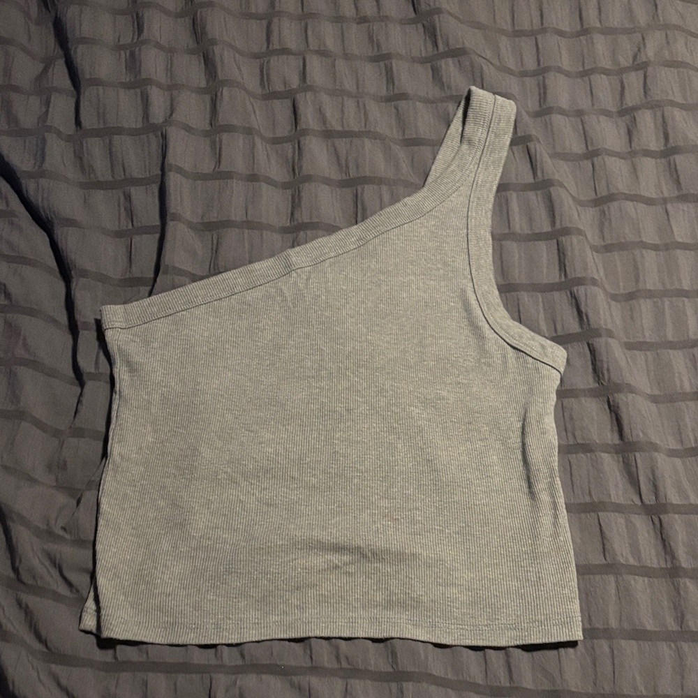 American Eagle Outfitters Gray One-Shoulder Crop Top